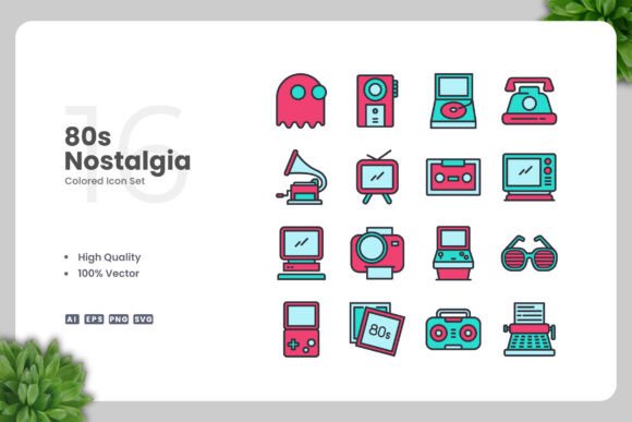 80s Nostalgia Color Icons for Digital Graphics