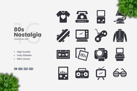 80s Nostalgia Solid Icons for Modern Graphics and Icons