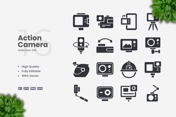 Action Camera Solid Icons Graphics for Handmade Crafts