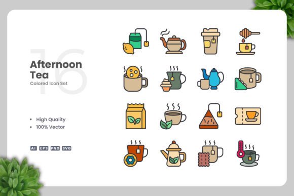 Afternoon Tea Color Icons: A Review for Modern Graphics and Icons