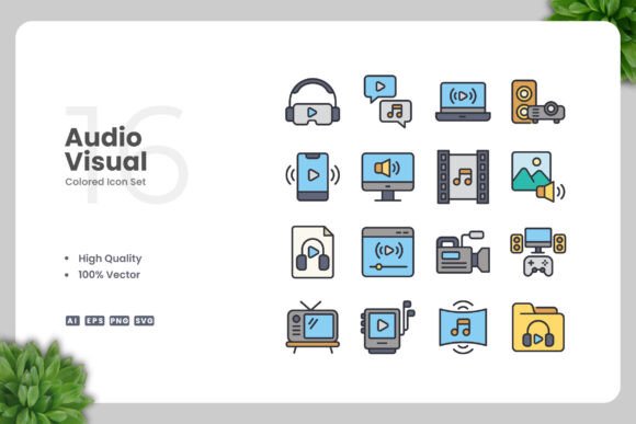 Audio Visual Color Icons for Graphics and Icons