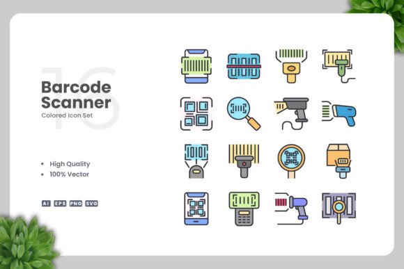 Barcode Scanner Color Icons for Graphics and Icons