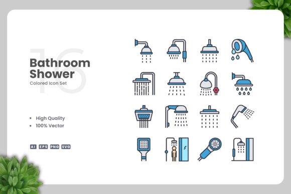 Bathroom Shower Color Icons Graphics for Handmade Crafts