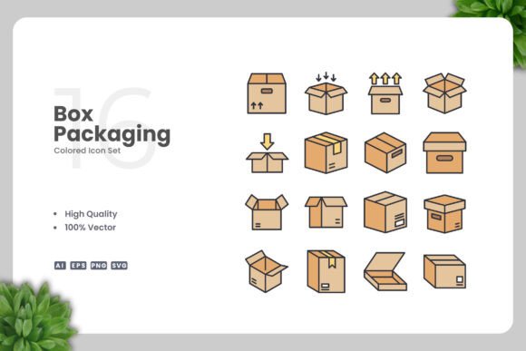 Box Packaging Color Icons for Modern Graphics and Icons