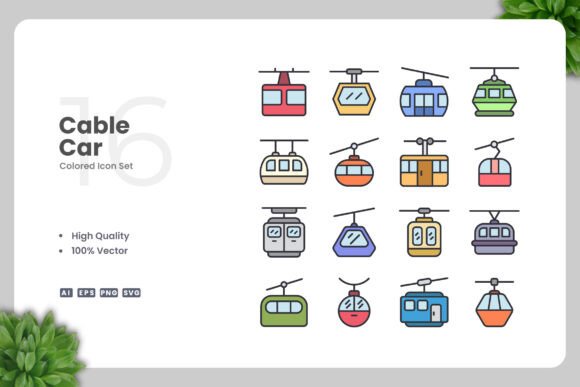 Cable Car Color Icons for Modern Graphics and Branding