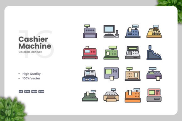 Cashier Machine Color Icons for Graphics and Branding