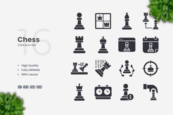 Chess Solid Icons Graphics for Handmade Crafts
