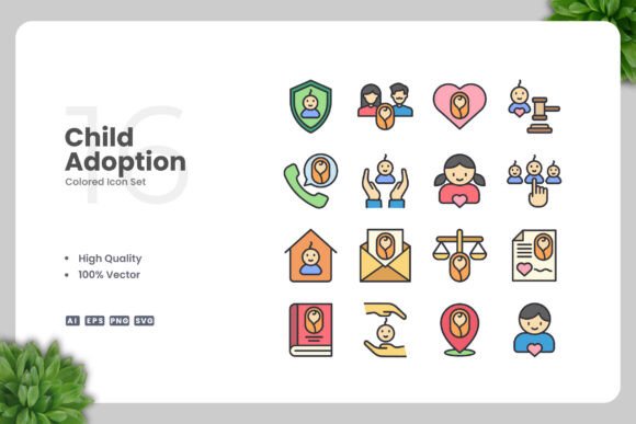 Child Adoption Color Icons: Graphics for Modern Branding