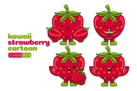 Cute Strawberry Mascot Vector Pack 04 for Crafting and Illustrations