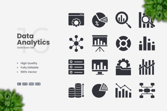 Data Analytics Solid Icons for Modern Graphics and Icons