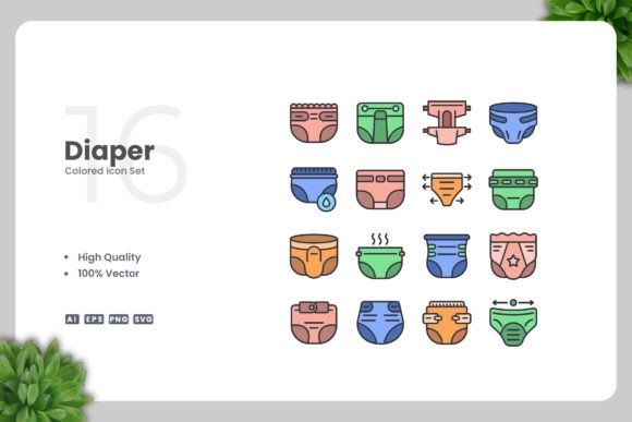Diaper Colored Icons for Modern Graphic Design