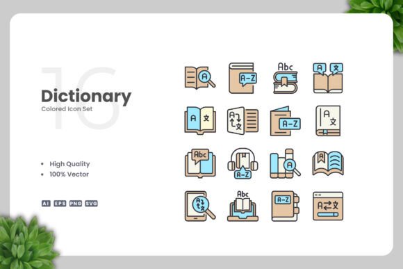 Dictionary Colored Icons for Modern Design Projects