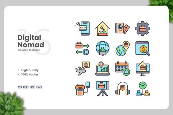Digital Nomad Colored Icons for Modern Graphic Design