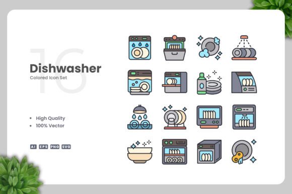 Dishwasher Colored Icons for Modern Graphics