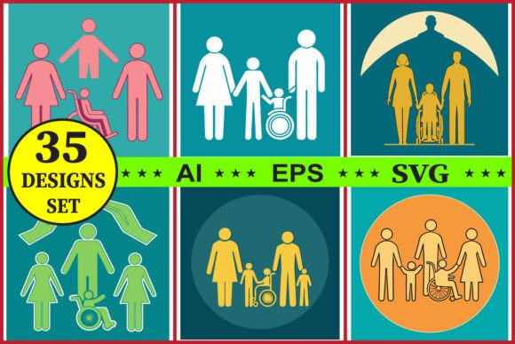 Diversity Disability Care Icon Set for Graphics and Illustrations