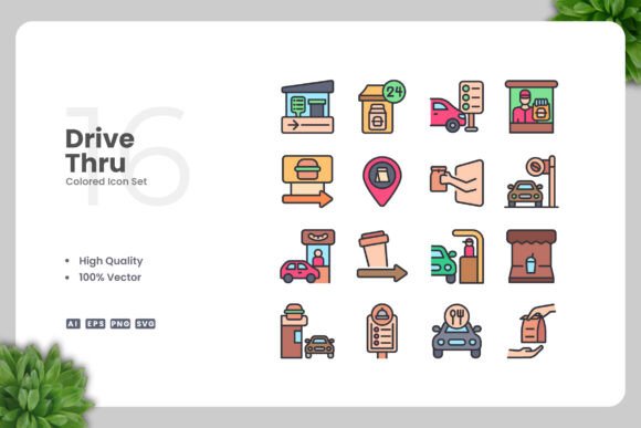 Drive Thru Colored Icons for Local Business Branding