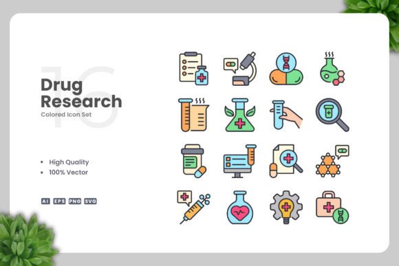 Drug Research Colored Icons Review