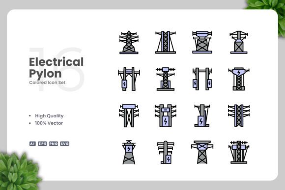 Electrical Pylon Color Icons: A Graphic Designer's Review