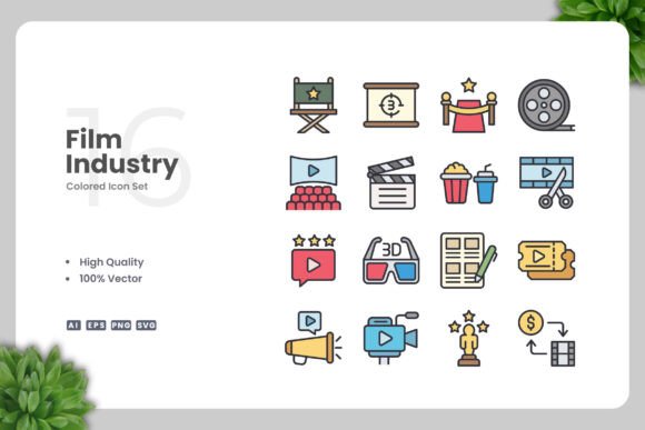 Film Industry Color Icons - Clean Graphics for Handmade Creations