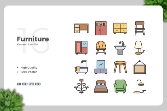 Furniture Colored Icons: A Versatile Graphic Asset for Local Branding