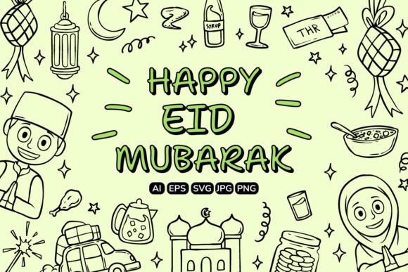 Happy Eid Mubarak Outline Illustration Review
