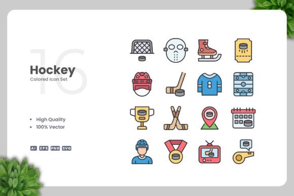 Hockey Colored Icons for Handmade Projects
