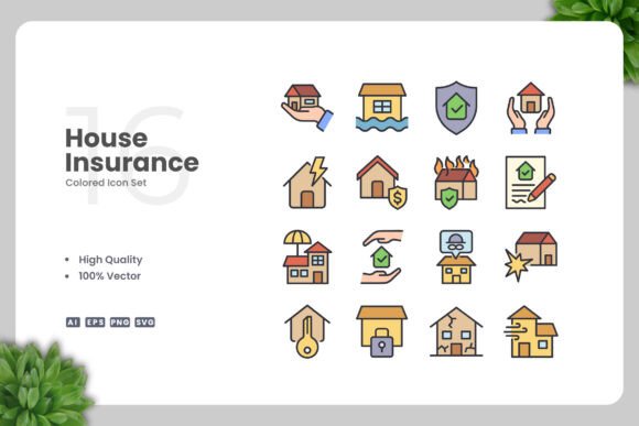 House Insurance Colored Icons Review for Embroidery Projects