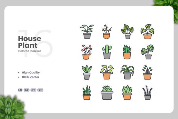 House Plant Colored Icons: A Graphic Design Asset for Handmade Creations