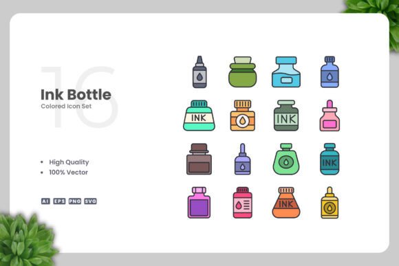 Ink Bottle Colored Icons for Modern Graphics