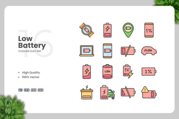 Low Battery Colored Icon for Modern Web and Editorial Design