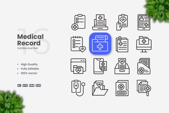 Medical Record Icons: Modern Graphics for Editorial Publishing