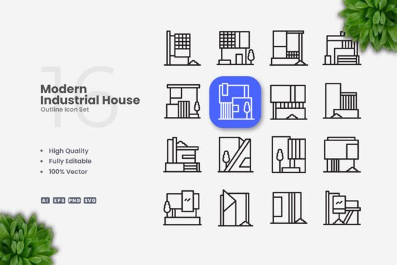 Modern Industrial House Icons: Essential Graphics for Blog Design