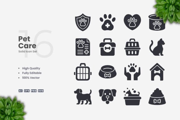 Pet Care Solid Icons: Essential Graphics for Digital Sellers