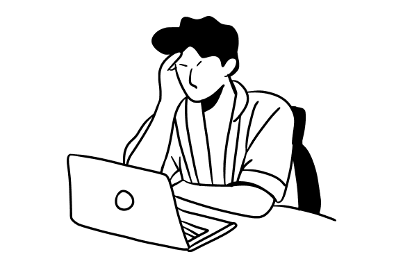 Stressed Man Working: A Review for Graphics and Illustrations